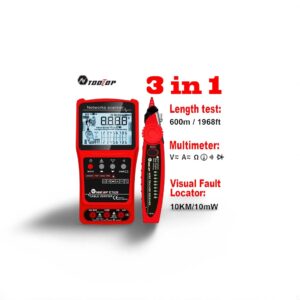 TOOLTOP Network Cable Tester 10KM Visual Fault Locator Multimeter 3 in 1 LAN Length Measure Anti-noise Line Tracker POE Test