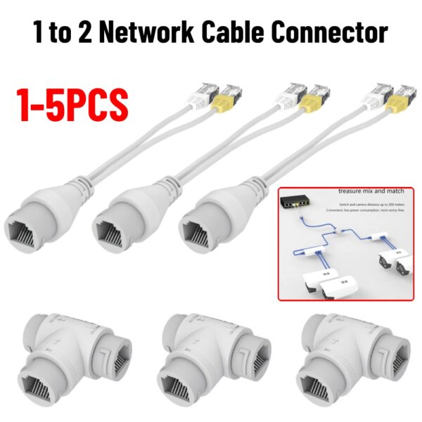 5-1pcs POE Splitter 1 to 2 Network Cable Connector Adapter Three-way RJ45 Head POE Camera Router Install