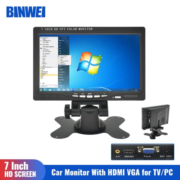 BINWEI 7 Inch Car HDMI Monitor with VGA for TV Computer LCD Color Screen for PC Backup Camera Display Home Security System