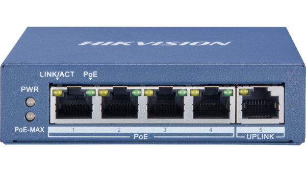 Hikvision DS-3E0505P-E/M 4 Port Gigabit Unmanaged POE Switch עד 100 מ'