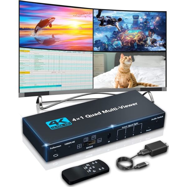 FSU HDMI-Compatible Switch 4x1 Quad Multi-viewer Seamless Switcher 4 In 1 Out 4K 30Hz 4-way Video Splitter for PS4 Camera PC TV