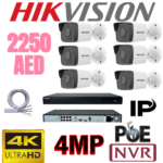 Kits 6 Camera Ip 4Mp  Disk 1TB Cable Cat5 100m Nvr 8ch PoE  4K DS-7608NI-Q2