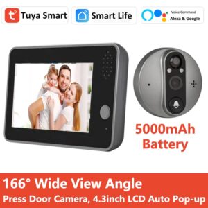 Tuya Smart 1080P WiFi Door Bell Peephole Camera Viewer Home Security Two-way Audio Night Vision 4.3' FHD Video Doorbell Camera