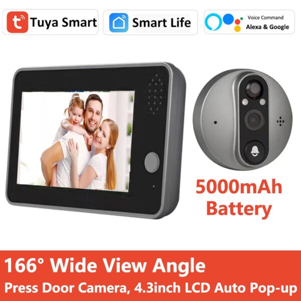 Tuya Smart 1080P WiFi Door Bell Peephole Camera Viewer Home Security Two-way Audio Night Vision 4.3' FHD Video Doorbell Camera