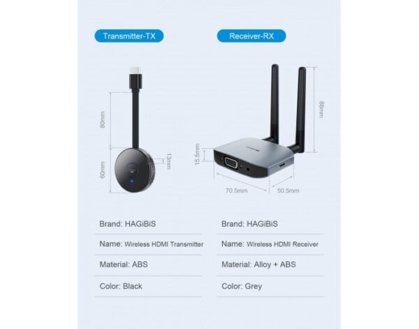 ⁦Hagibis Wireless HDMI Video Transmitter Receiver G6W Kits HDMI Extender Adapter TV Dongle 1080P for Monitor Projector Laptops⁩ - الصورة ⁦2⁩