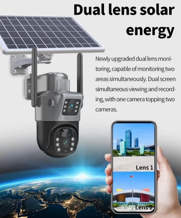 ⁦Solar Camera Solar Surveillance Camera with SolarPanel V380 4G WiFi Dual Lens 360°Camera 8MP 4K CCTV Outdoor Security Waterproof⁩ - الصورة ⁦2⁩