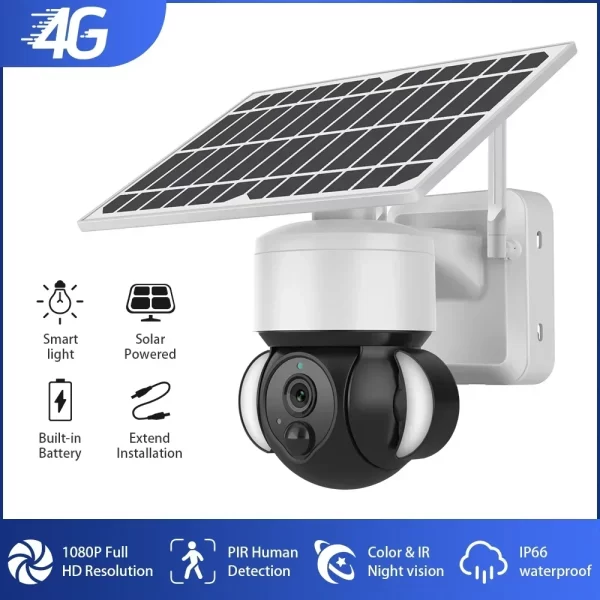 YYHC LCLCTEK 4G Solar Powered 1080P Battery Security Camera Full Color Floodlight Outdoor Wireless CCTV Camera - Image 2